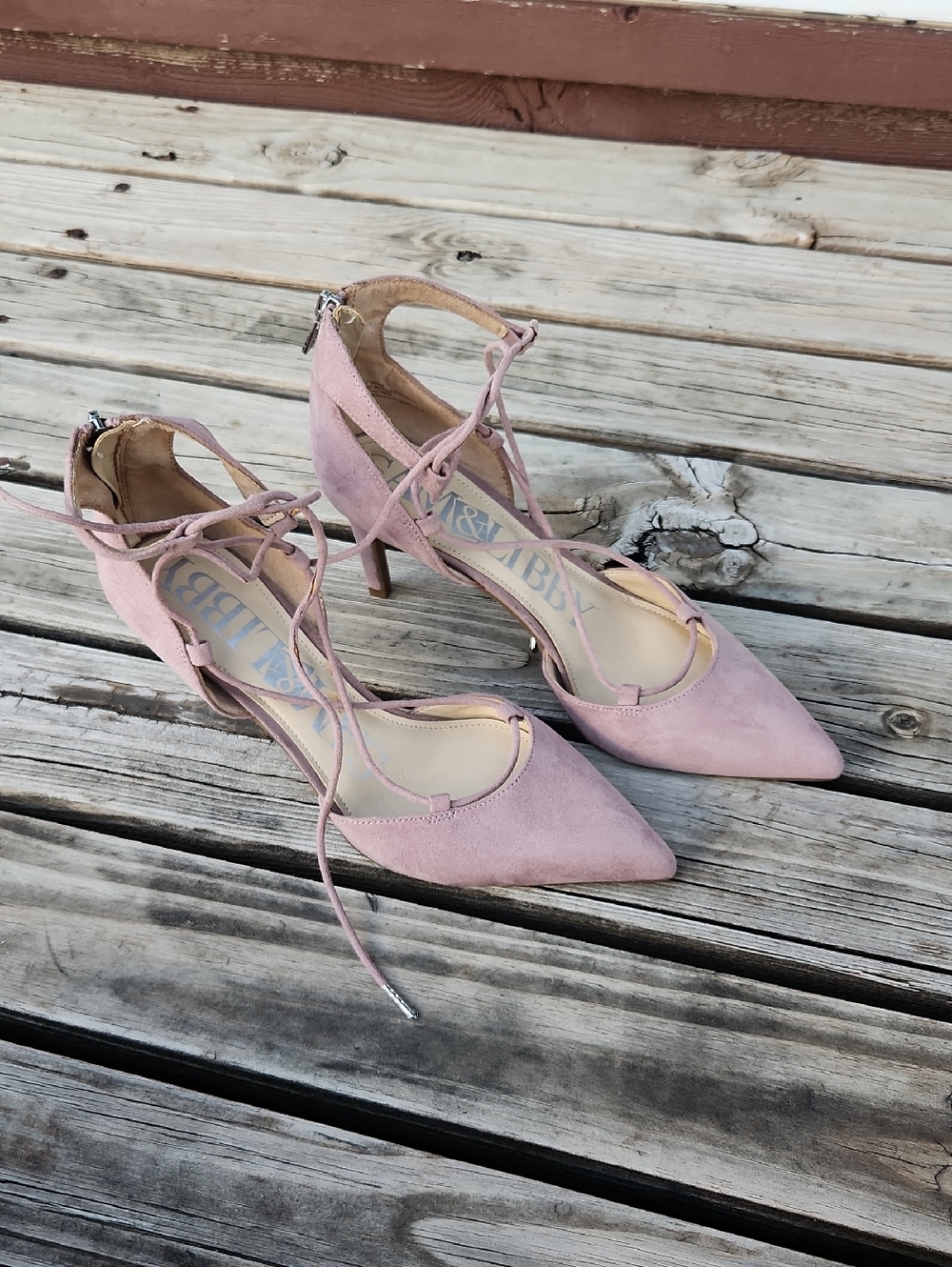 Sam & Libby Mauve Pink Pointed Toe Lace Up Heels 8.5 Formal Dressy Girly
